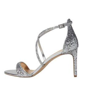 NWOB Jewel Badgley Mischka  Dimitra SILVER GLITTER heels size 7